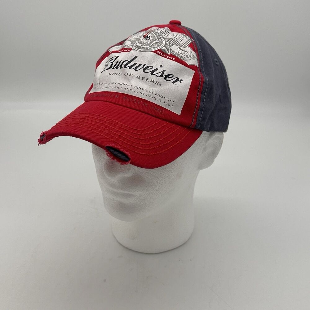 Budweister Distressed Baseball Cap King of Beers Low Profile Adjustable Strap